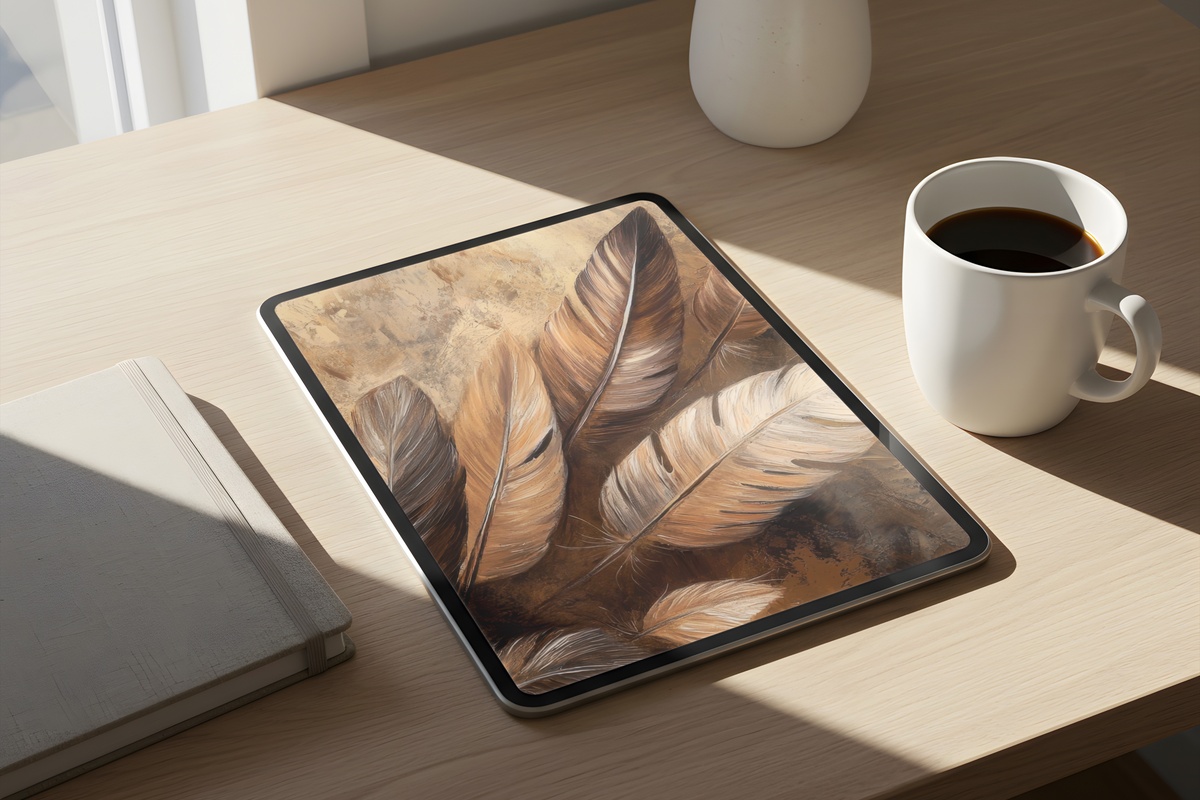 Earthy Feather Elegance Boho iPad Wallpaper
