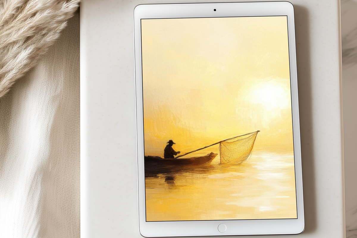Dawn's Cast Serenity Coastal iPad Wallpaper with warm dawn hues