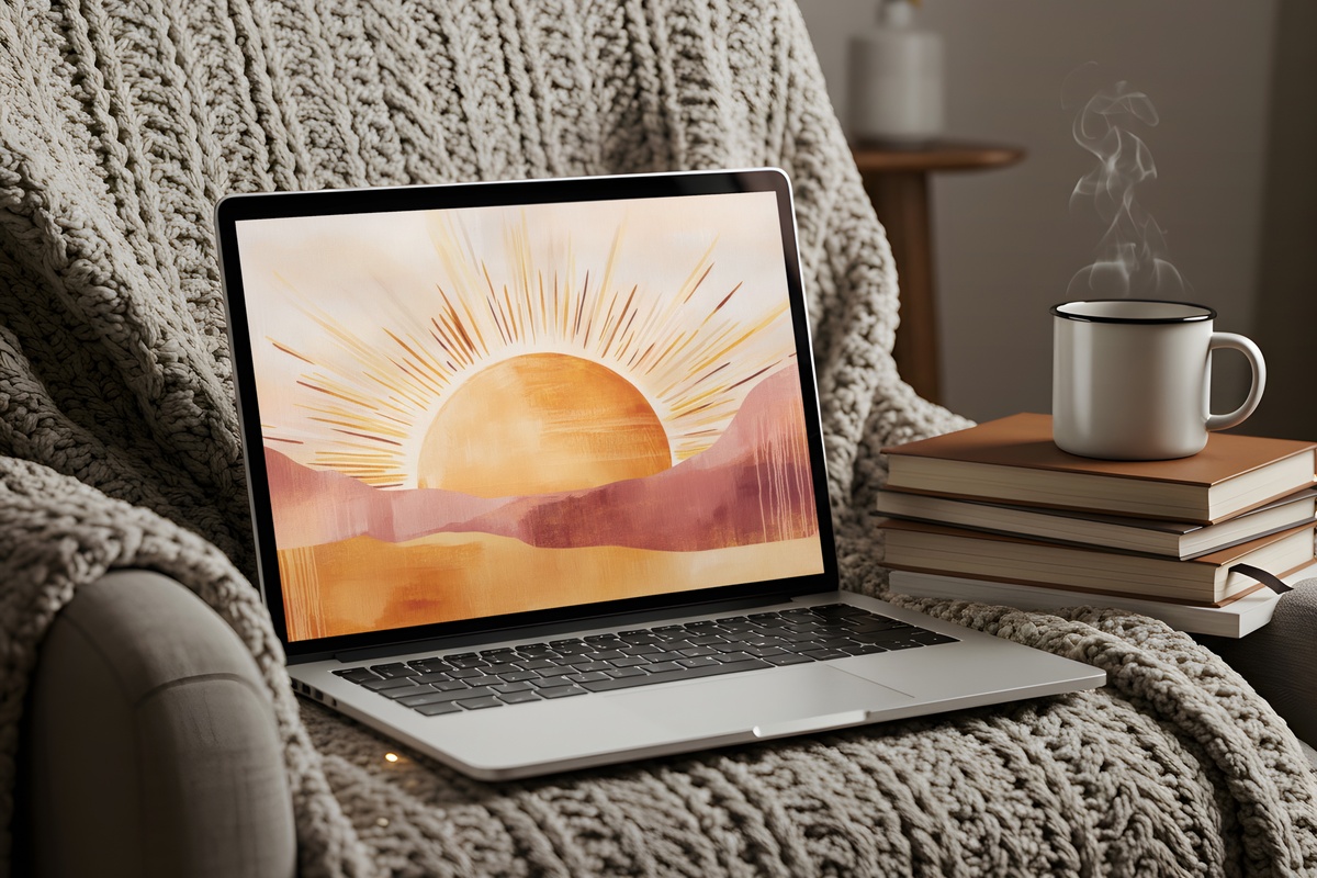 Boho Sunburst Harmony desktop wallpaper in warm boho style