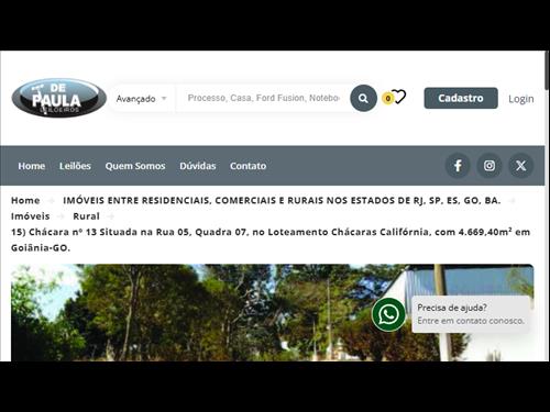 15) Chácara nº 13 Situada na Rua 05, Quadra 07, no Loteamento Chácaras Califórnia, com 4.669,40m² e...