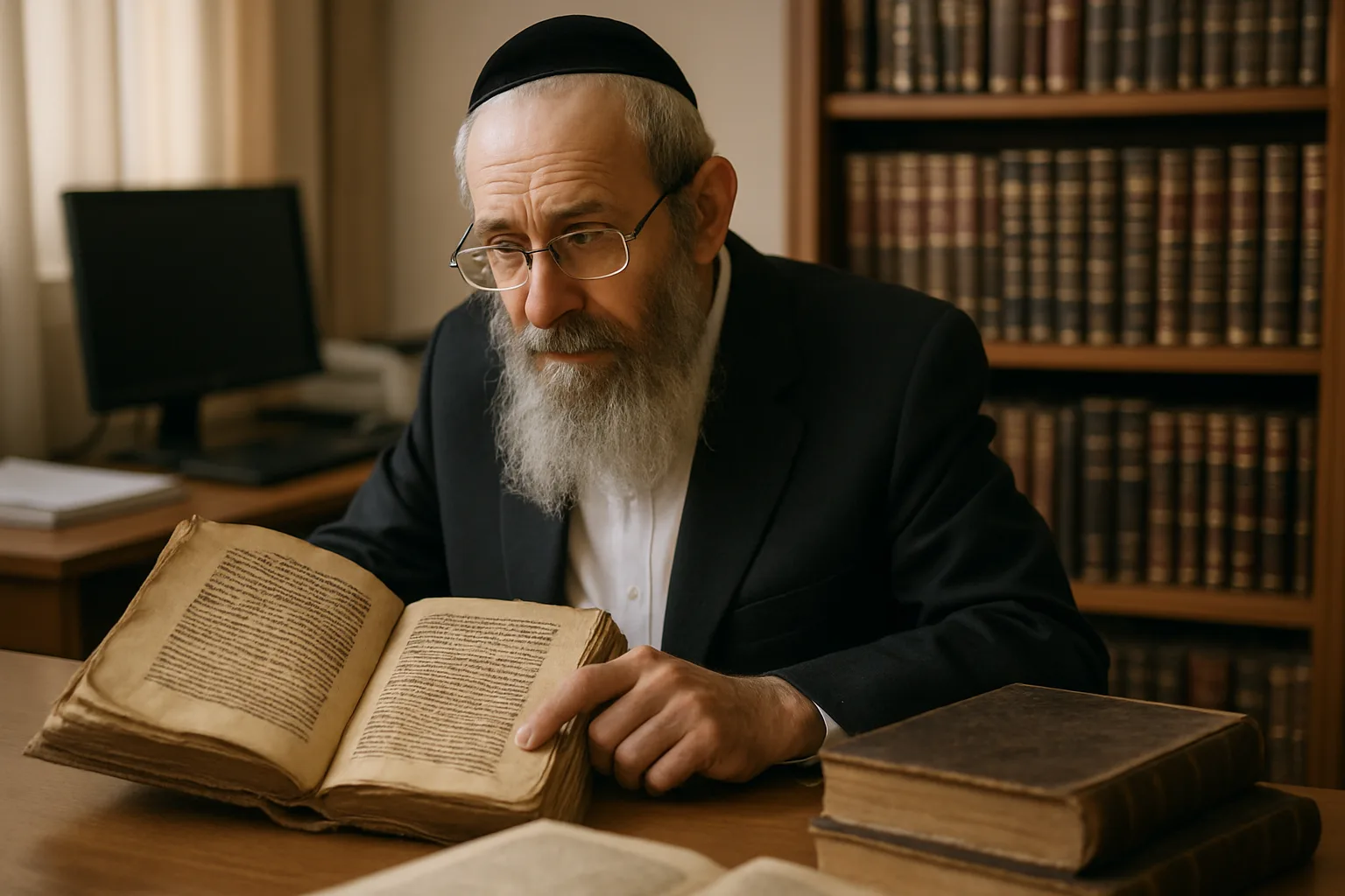 צילום של כתבי יד עתיקים המונחים על שולחן במכון מחקר