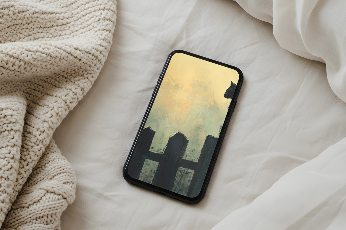 Black Cat's Twilight Watch Halloween iPhone Wallpaper