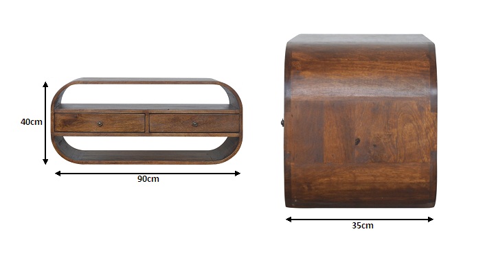 Size chart for Chestnut Curved Edge Media Unit with 2 Drawers