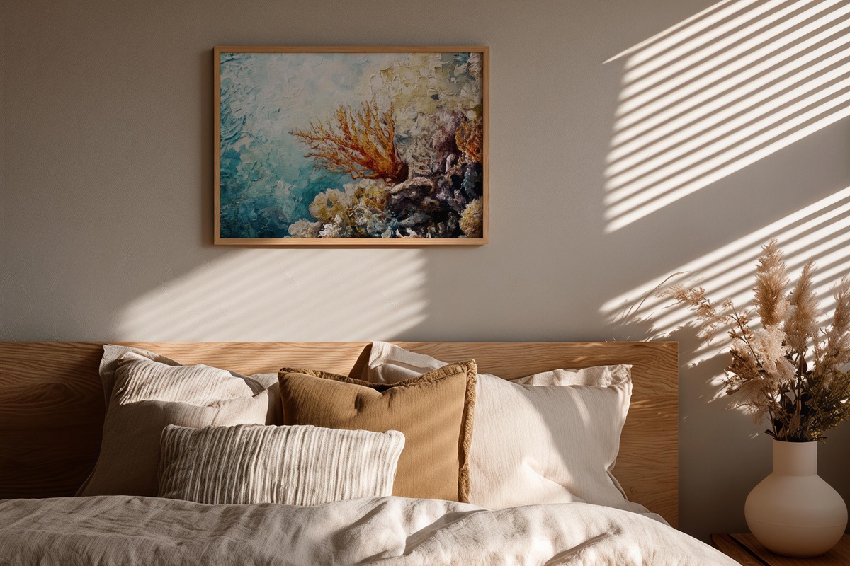 Impressionist Reef Depth coastal printable wall art with coral reef in vibrant impressionist depth