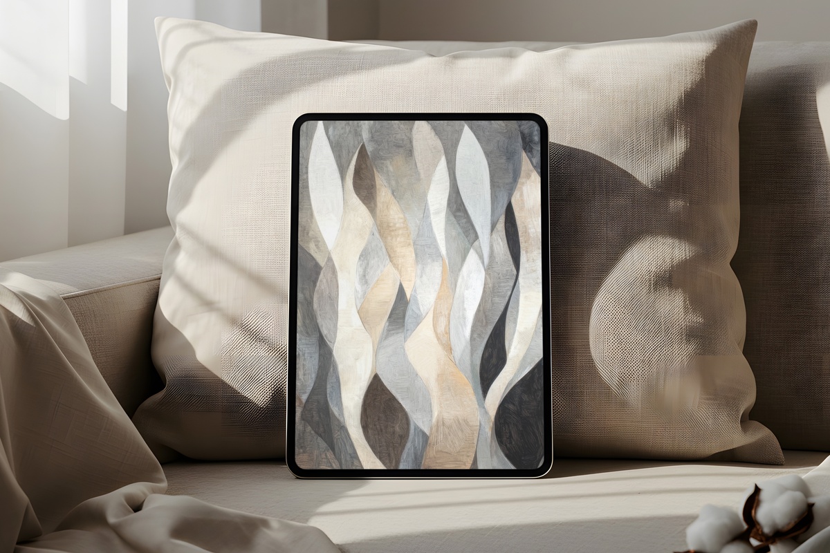 Forest Serenity in Soft Neutrals modern iPad wallpaper in muted earthy tones