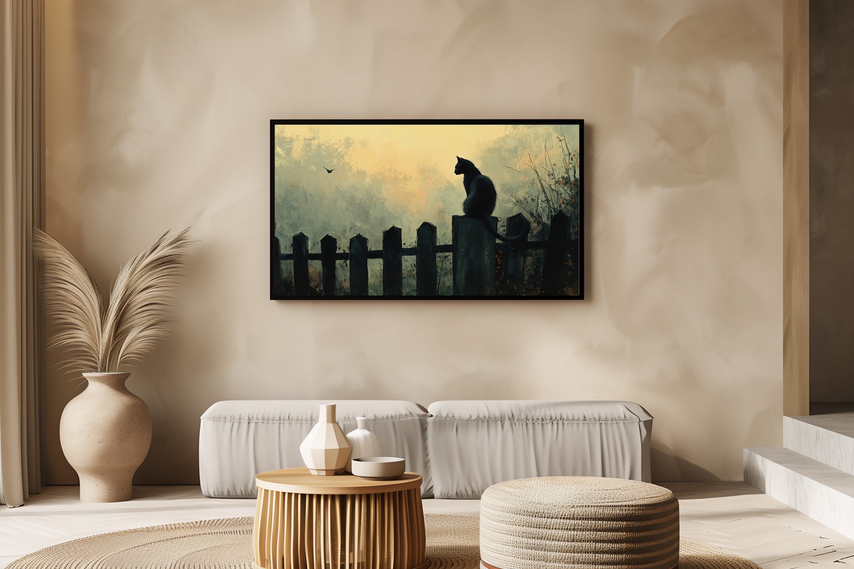 Black Cat's Twilight Watch Halloween Frame TV Art