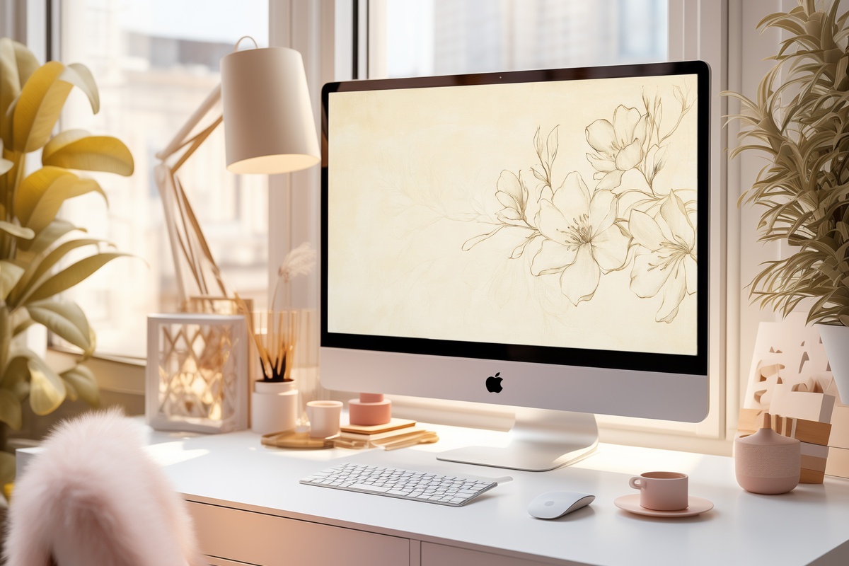 Floral Line Art Elegance Floral Desktop Wallpaper
