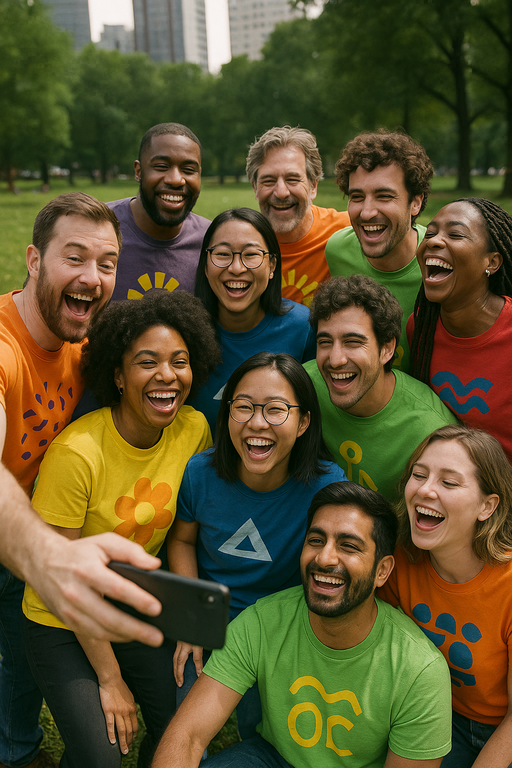 Diverse group wearing stylish funny graphic T-shirts in urban setting