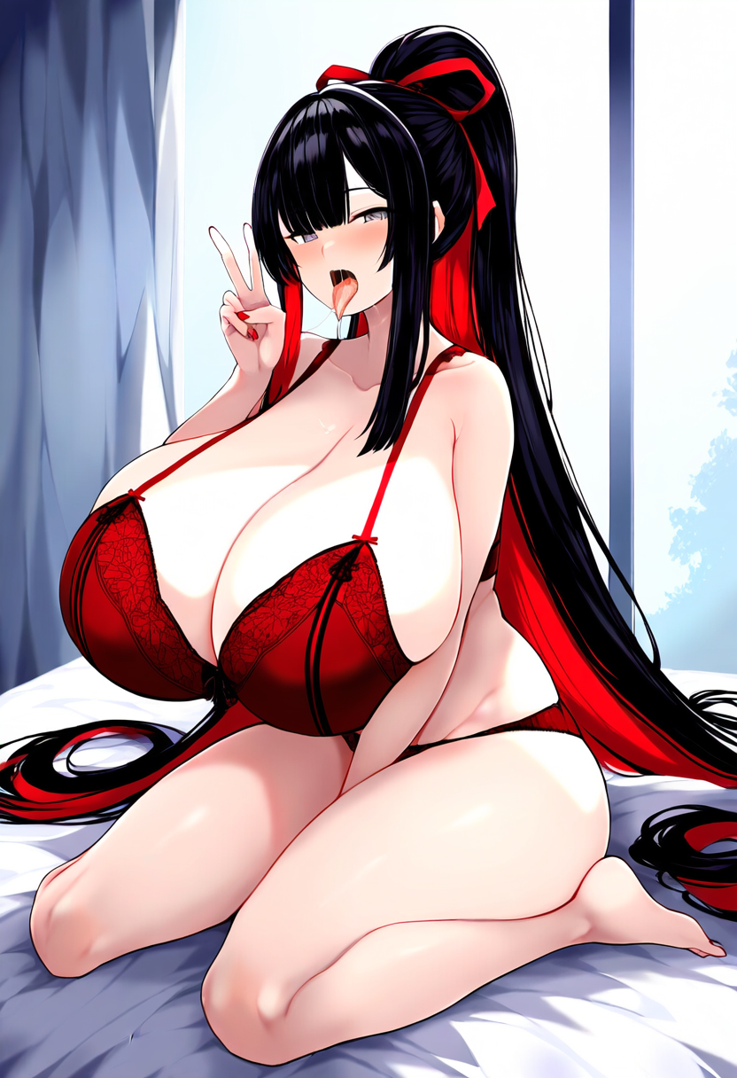 インナーカラーの子が好き(オリ子) by よだれ酉 with ai art, breasts, cleavage, large breasts