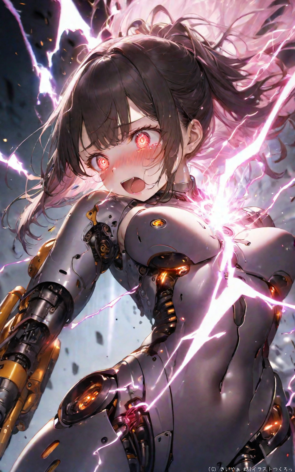 放電してそのまま爆発しそうな女アンドロイド by kuremoa with android, mechabare