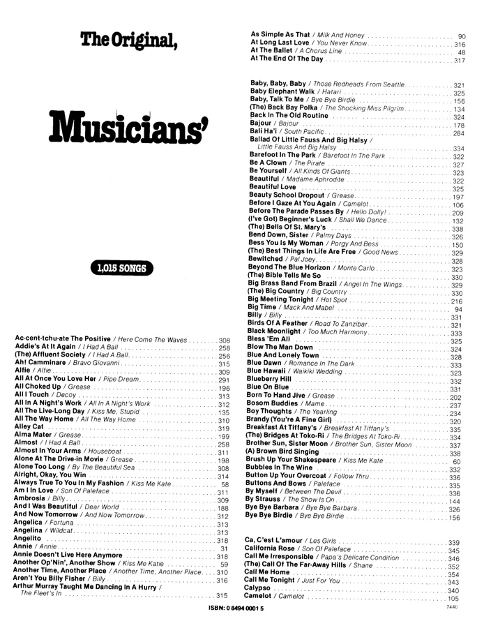 Broadway & Hollywood Musicians Fake Book