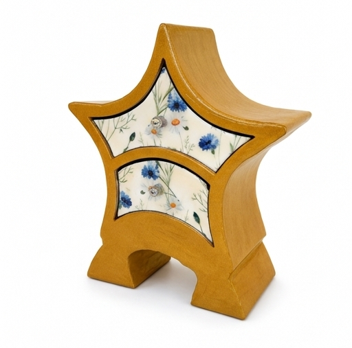 Handcrafted Wooden Mini Chest with Floral Ceramic Drawers