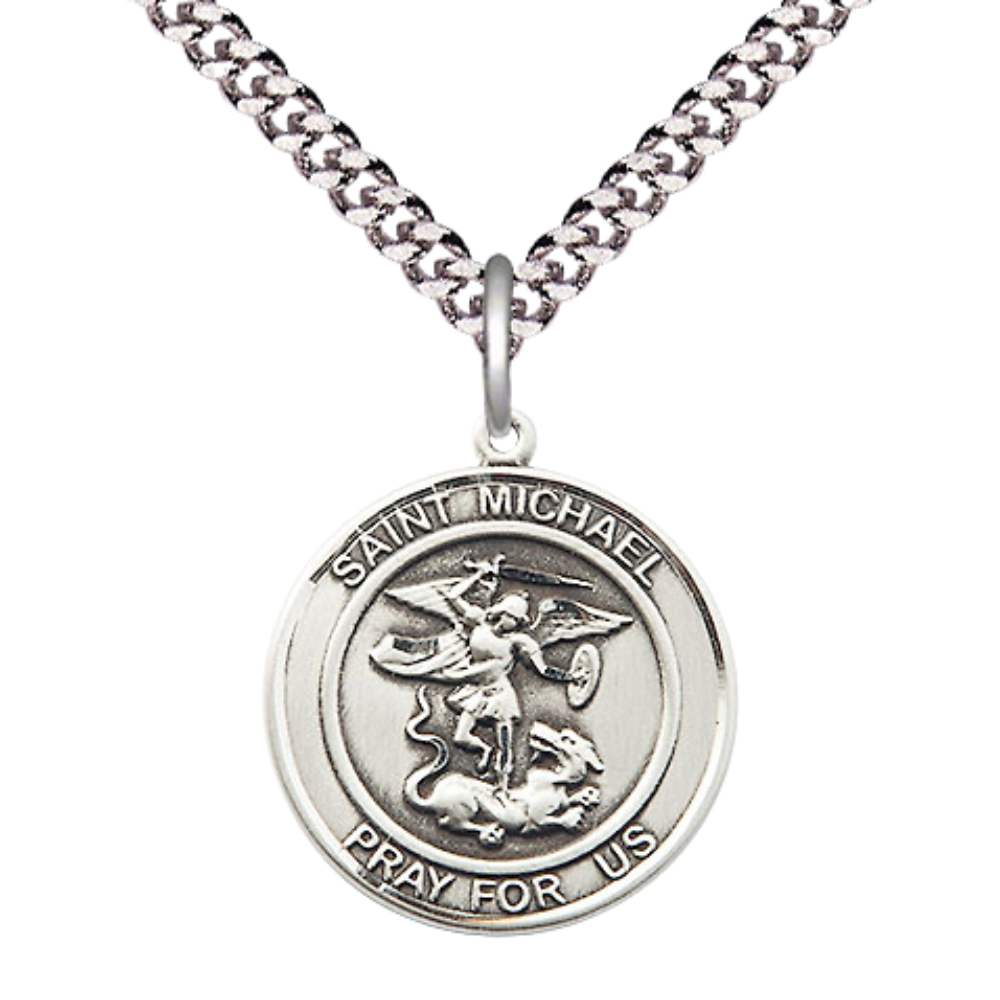 Medium Sterling Silver Saint Michael the Archangel 24″ Endless Chain Necklace