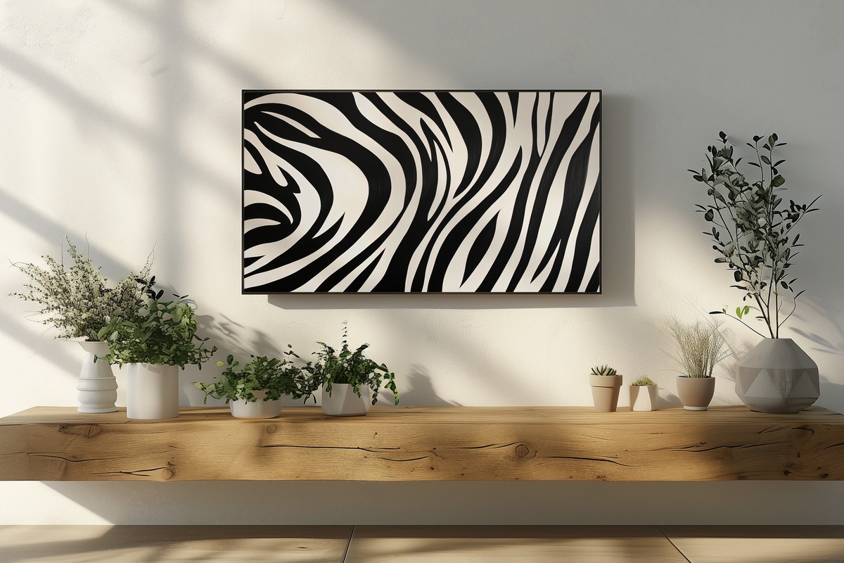 Zebra Stripe Symphony Black and White Frame TV Art