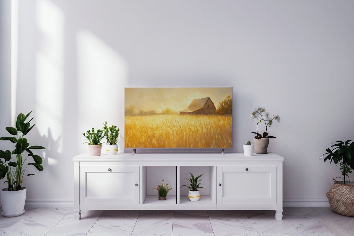 Serene Golden Wheatfield Calm Farmhouse Frame TV Art