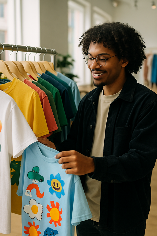 Diverse group wearing stylish funny graphic T-shirts in urban setting