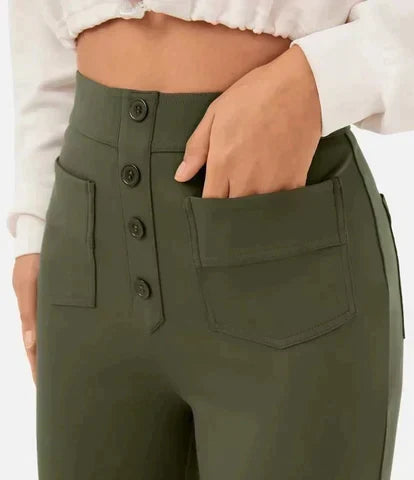 Lavisa - Women's High Waist Stretch Pull-On Pants - Casual Elastic Trousers