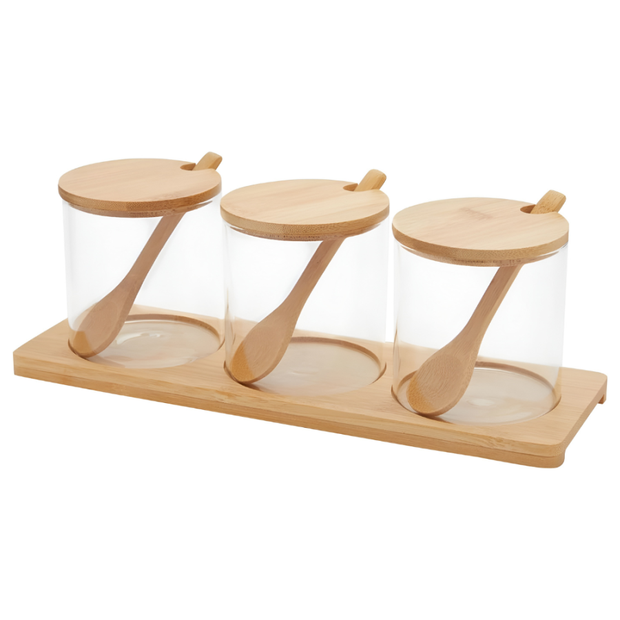 Set condimentero bambú/vidrio, 250ml