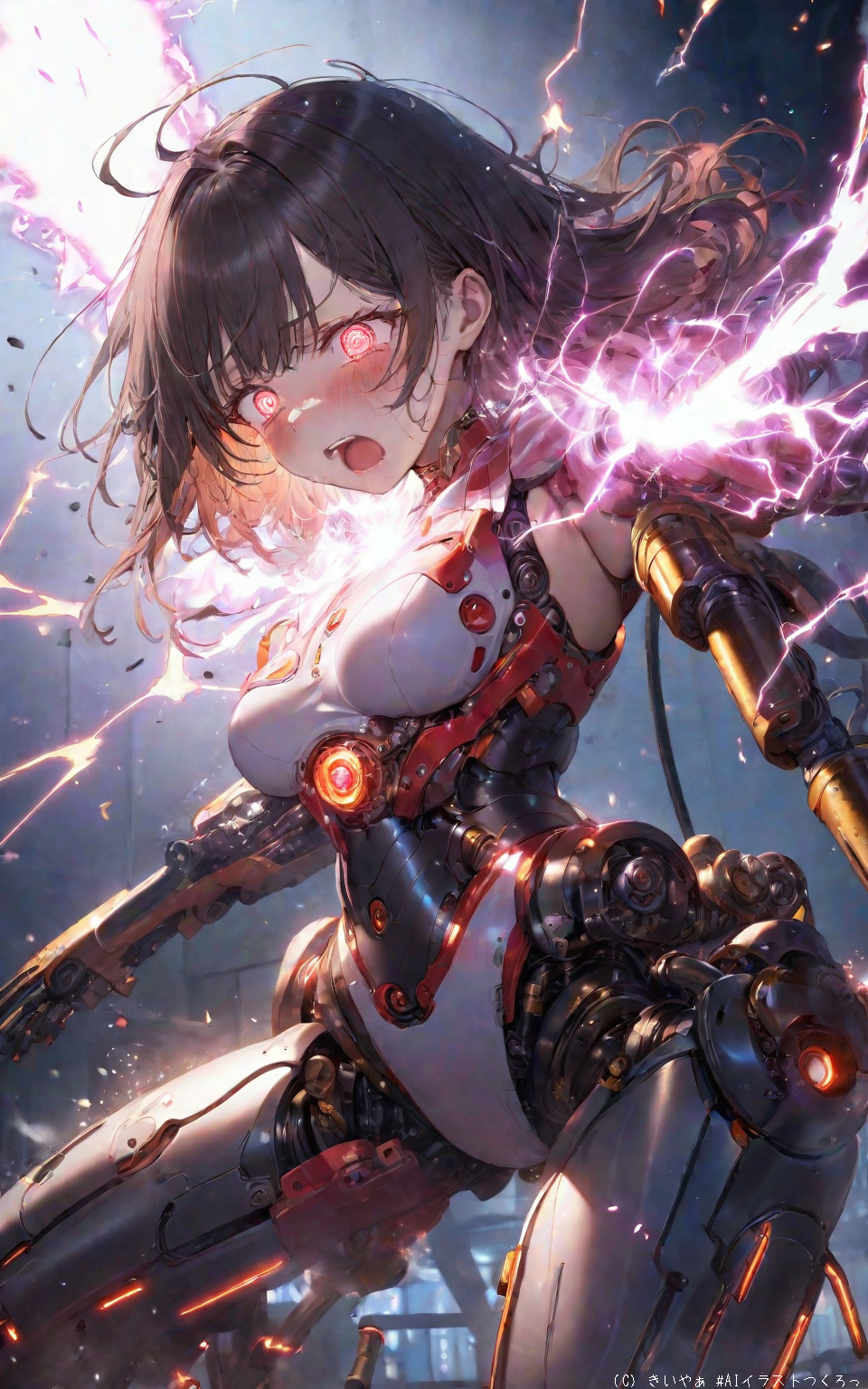 放電してそのまま爆発しそうな女アンドロイド by kuremoa with android, mechabare