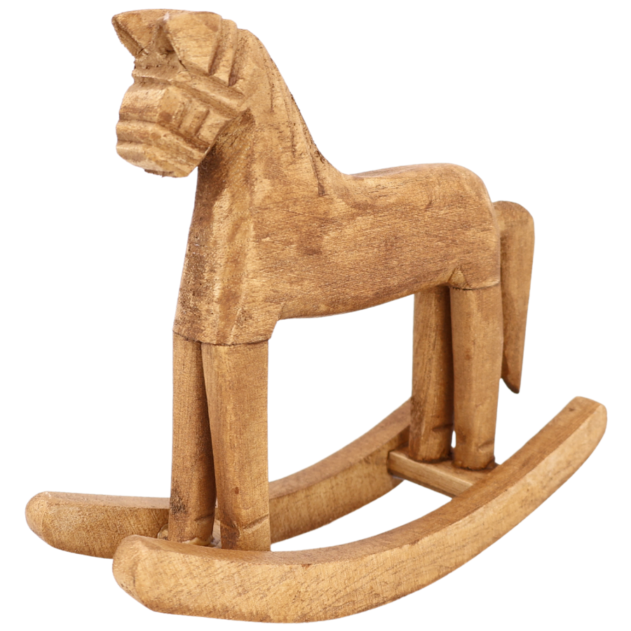 Mini caballo mecedor café, 16.5x18cm, madera