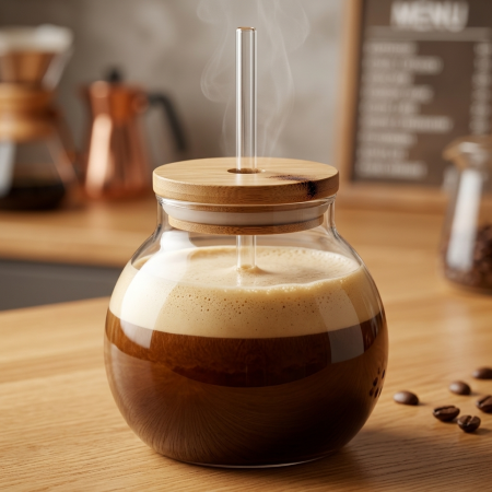 Vaso resistente al calor vidrio borosilicato/bambú, 500ml