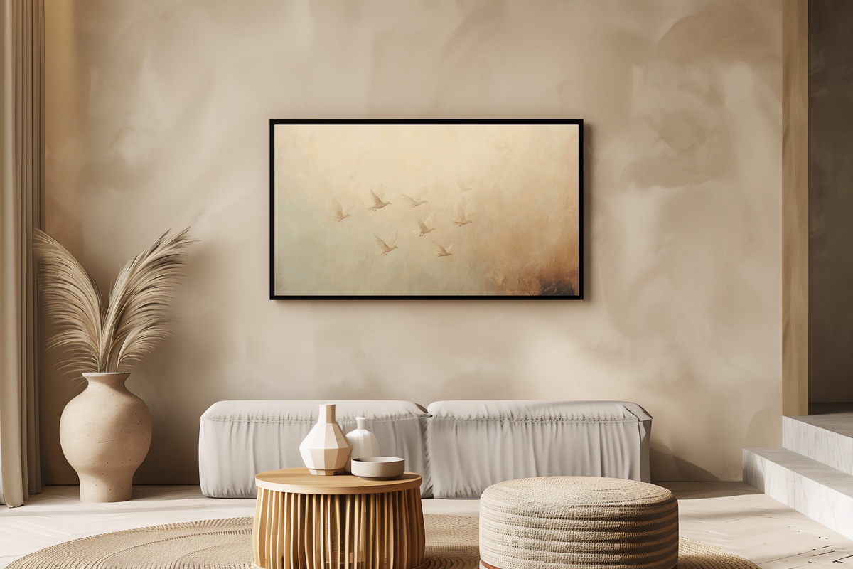 Birds in Twilight Hues Vintage Frame TV Art