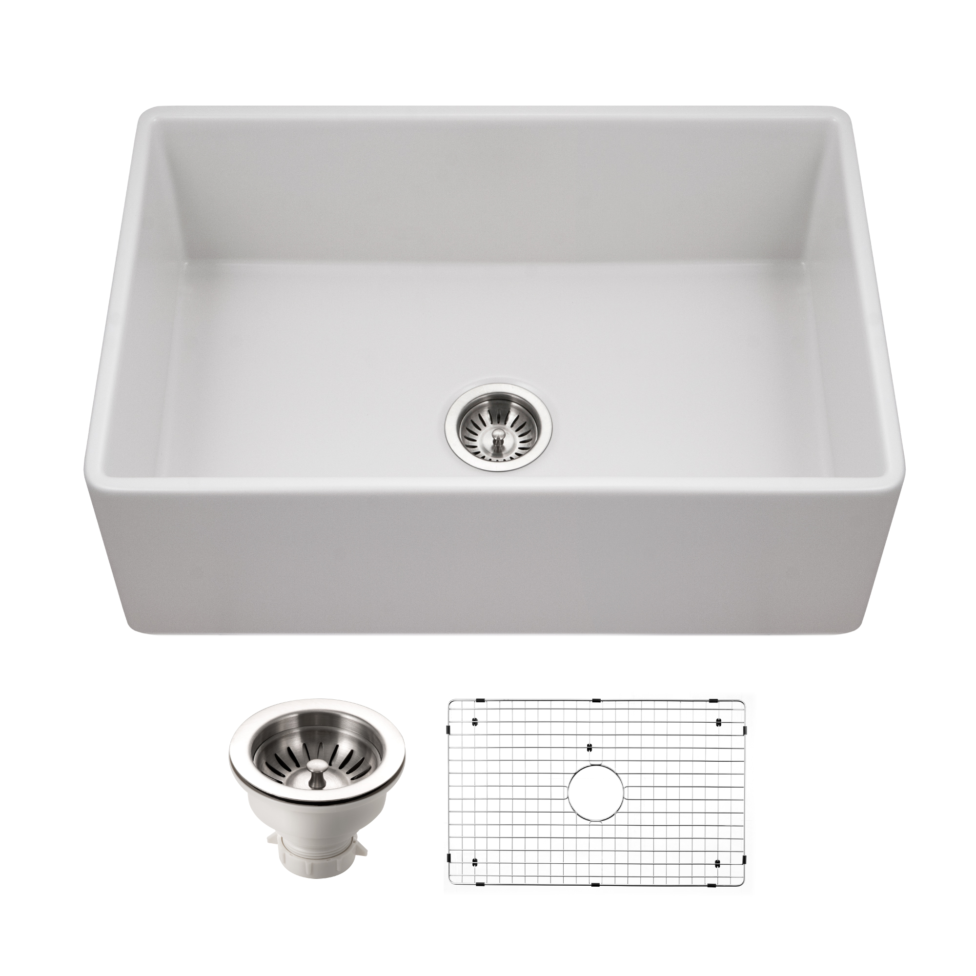 Houzer Platus 30 inch Matte White Fireclay Apron Front Farmhouse Single Bowl Kitchen Sink - PTS-4100 MWH