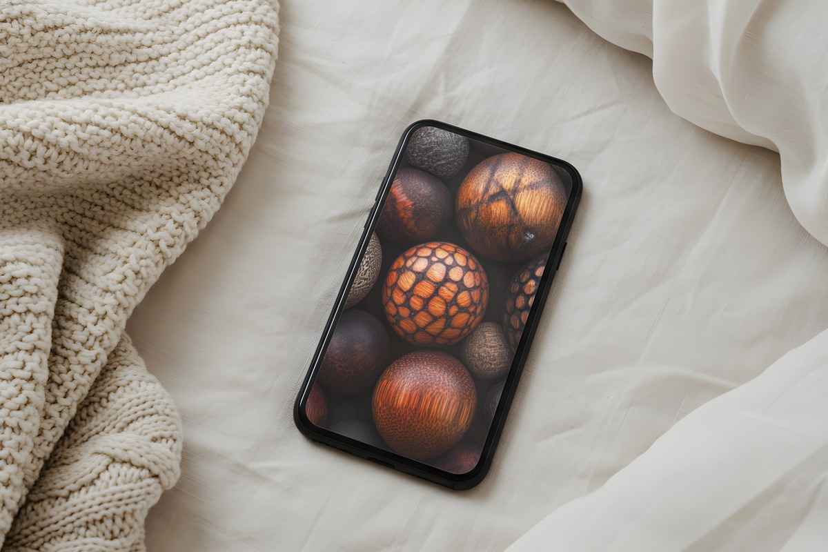 Rustic Bead Whispers boho iPhone wallpaper in warm earthy tones