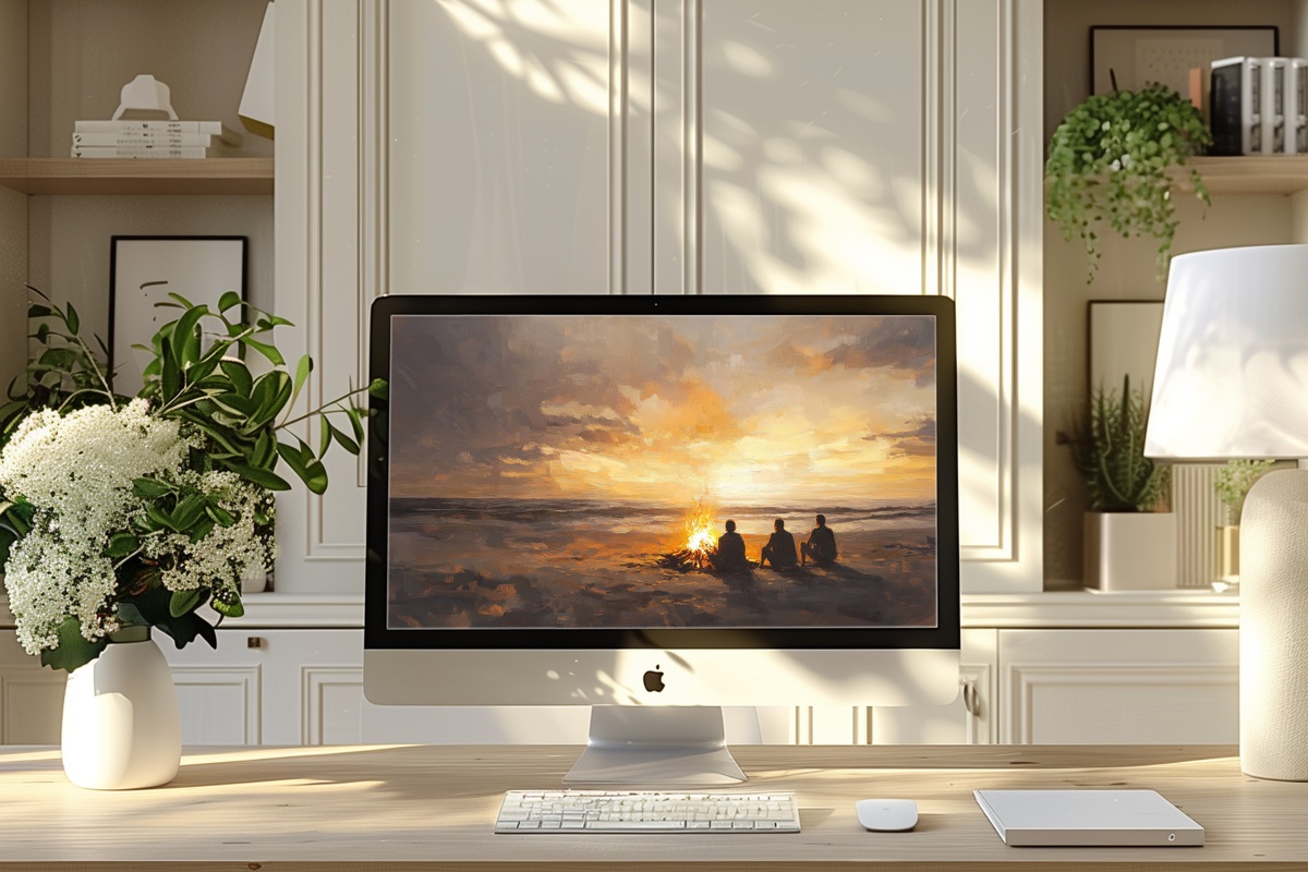Evening Bonfire Bliss Coastal Desktop Wallpaper