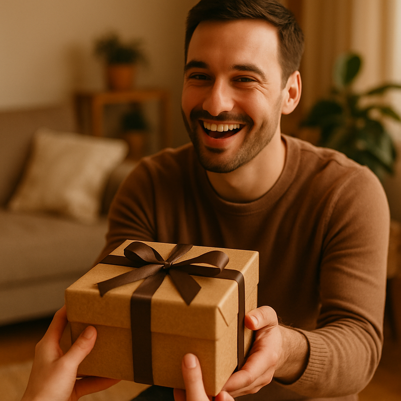 Colegi de serviciu oferind un cadou împachetat, cu panglică, într-o casă primitoare, lumină naturală caldă Colegi de serviciu oferind un cadou împachetat, cu panglică, într-o casă primitoare, lumină naturală caldă