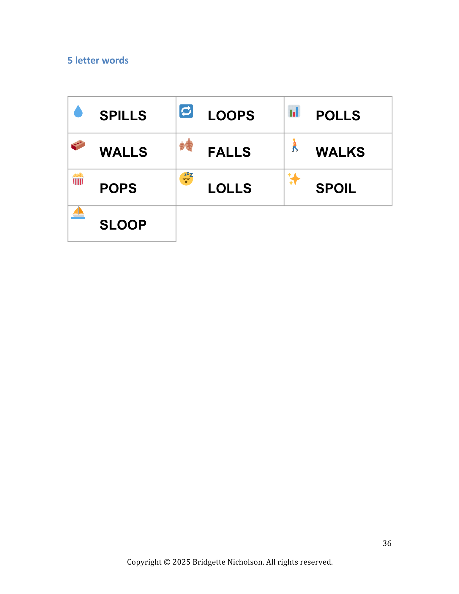 Word Lists Typing workbook page 36
