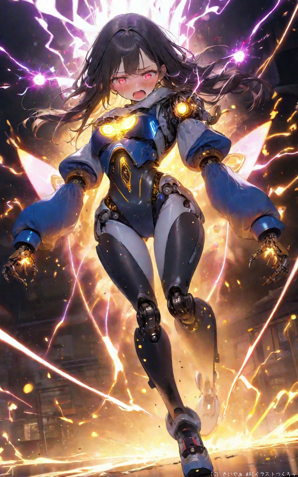 放電してそのまま爆発しそうな女アンドロイド by kuremoa with android, mechabare