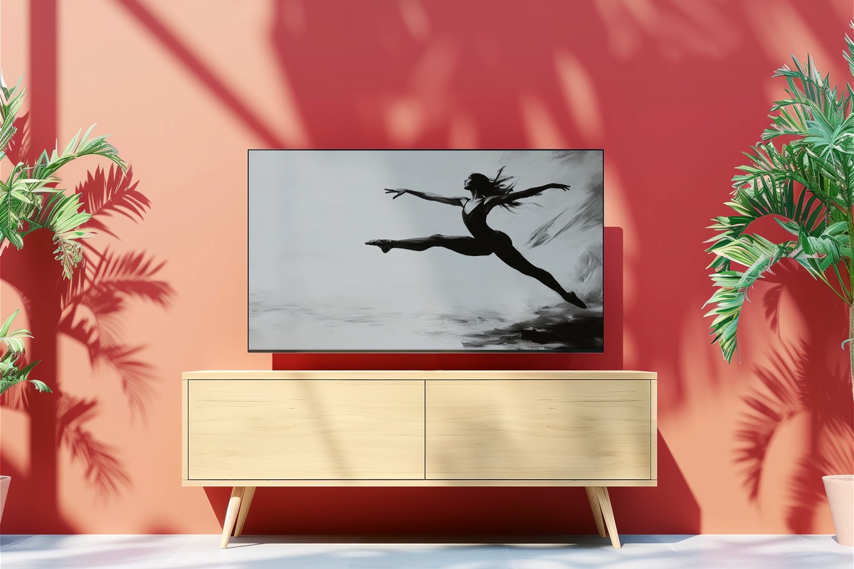 Graceful Ballet Leap Black and White Frame TV Art