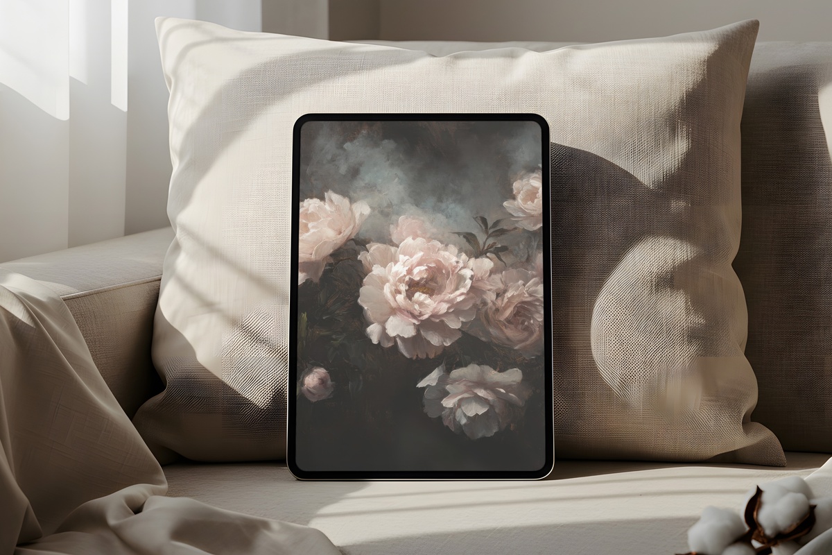 Dark Background Blush Blooms floral iPad wallpaper