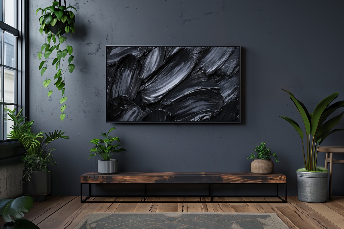 Charcoal Flow Dynamics Abstract Frame TV Art