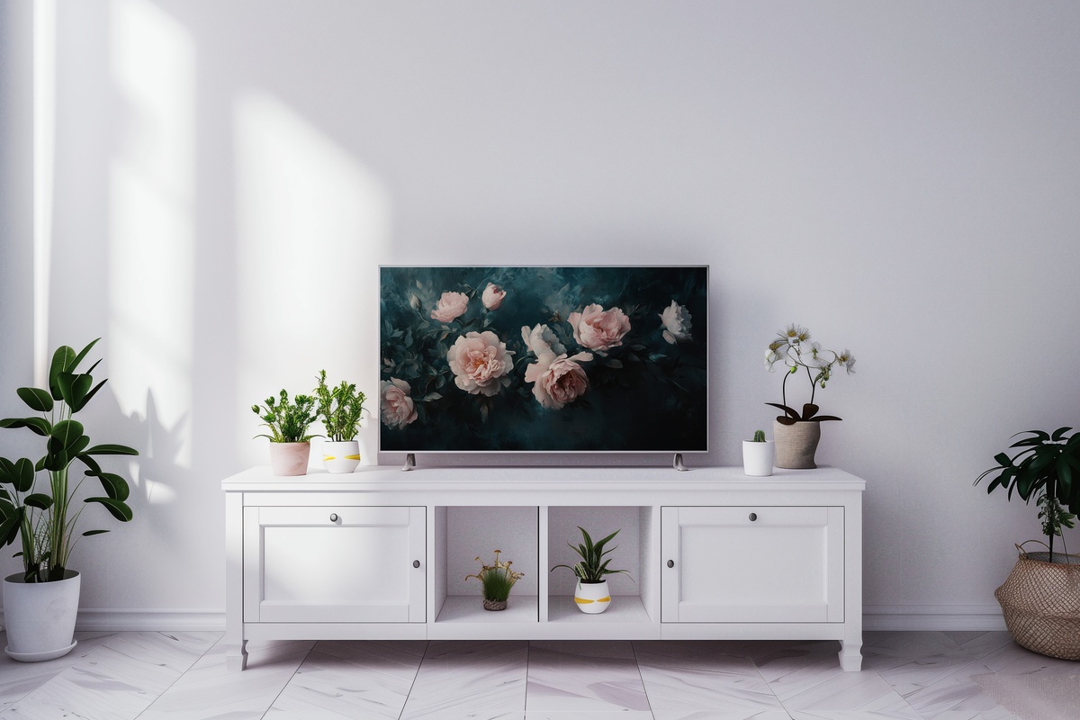 Blush Florals in Dramatic Shadows - Floral Frame TV Art