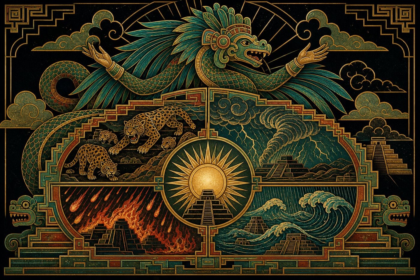 Original illustration for Quetzalcoatl and the Ages of the World