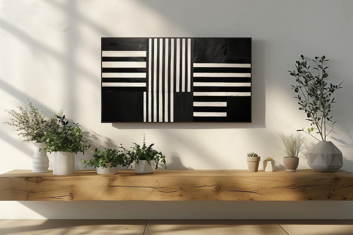 Bold Striped Harmony Black and White Frame TV Art