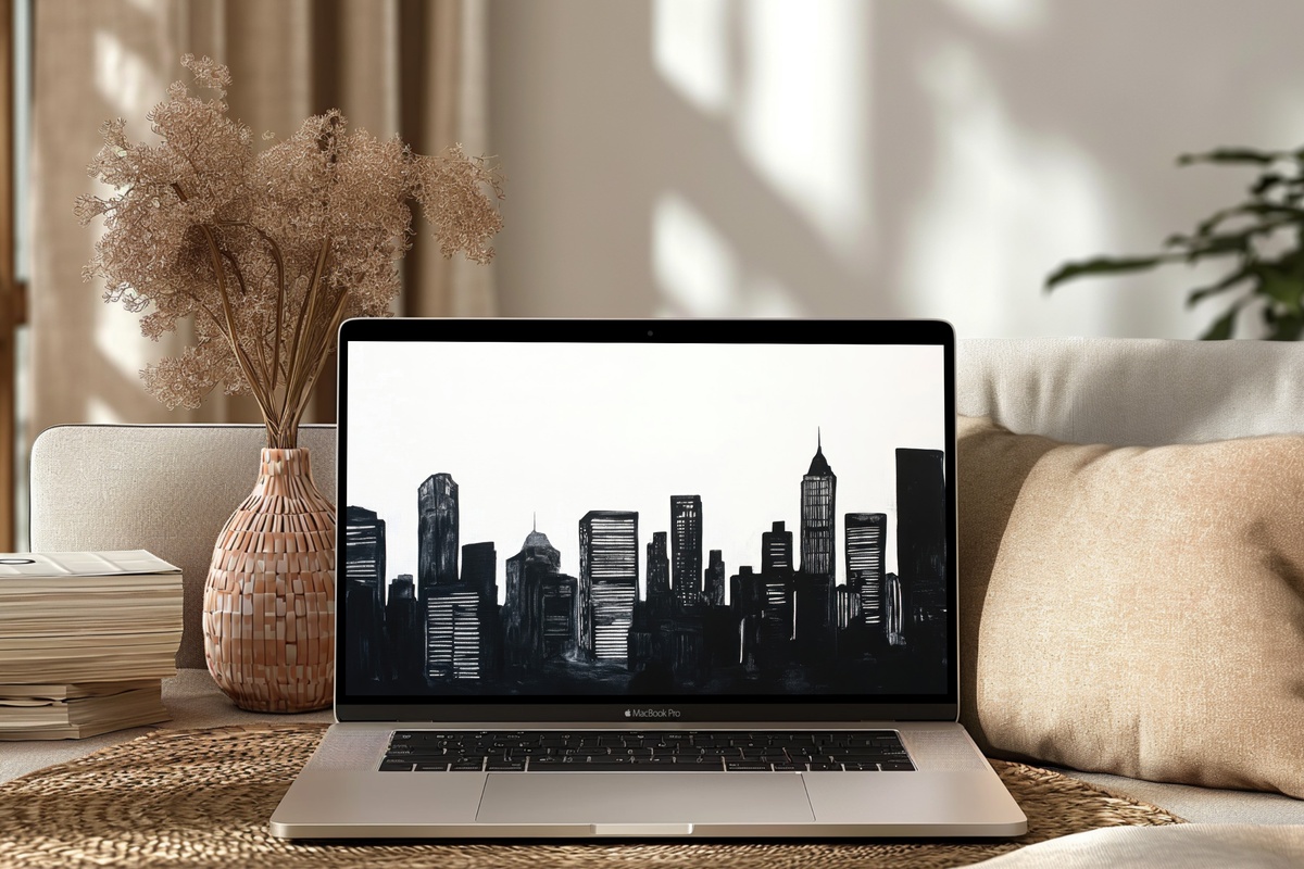Urban Silhouette Dynamics Black and White Laptop Wallpaper