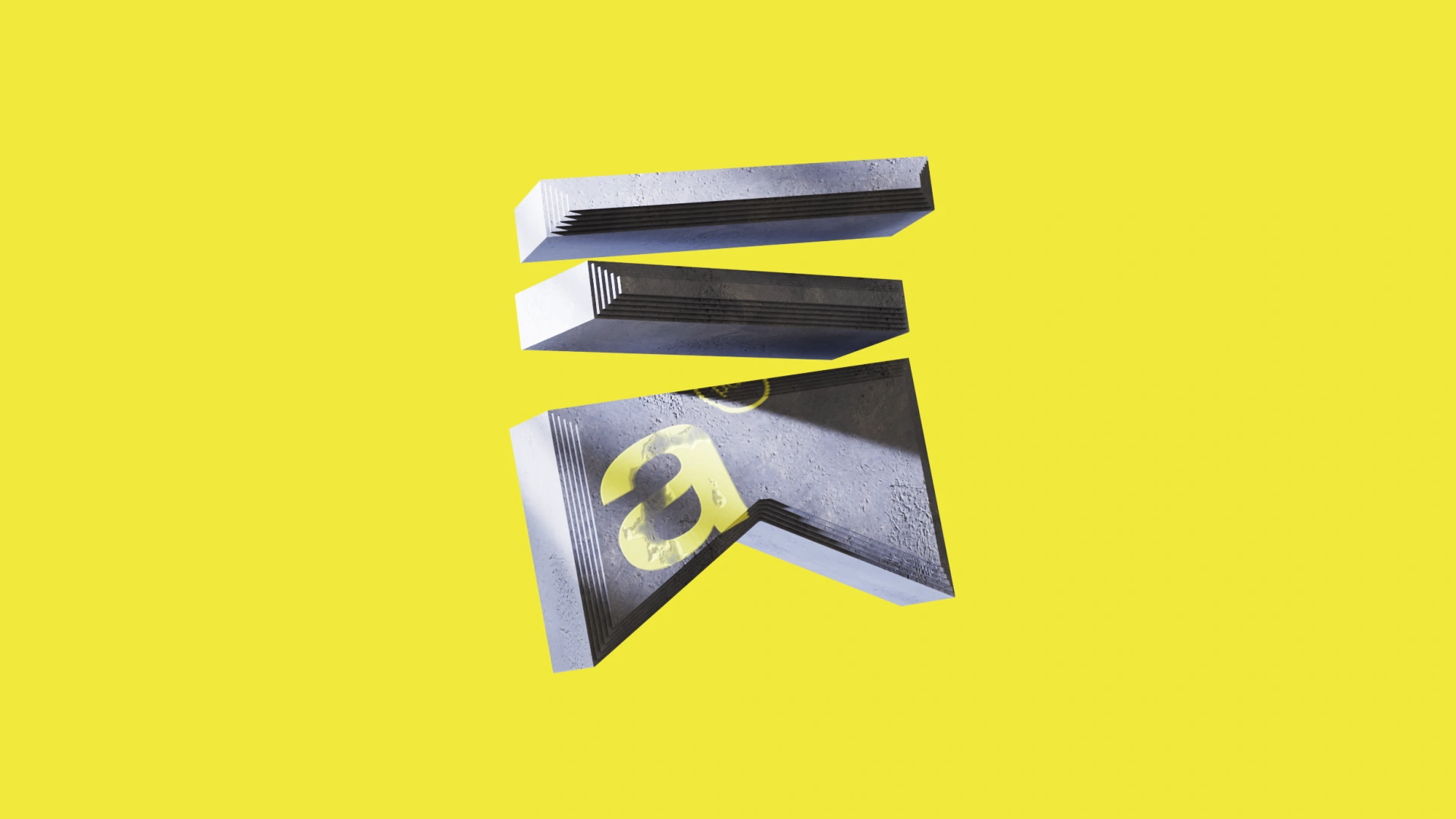 3D metallic fragmented letter A with yellow accent on a bright yellow background representing the Archive PDF brand identity