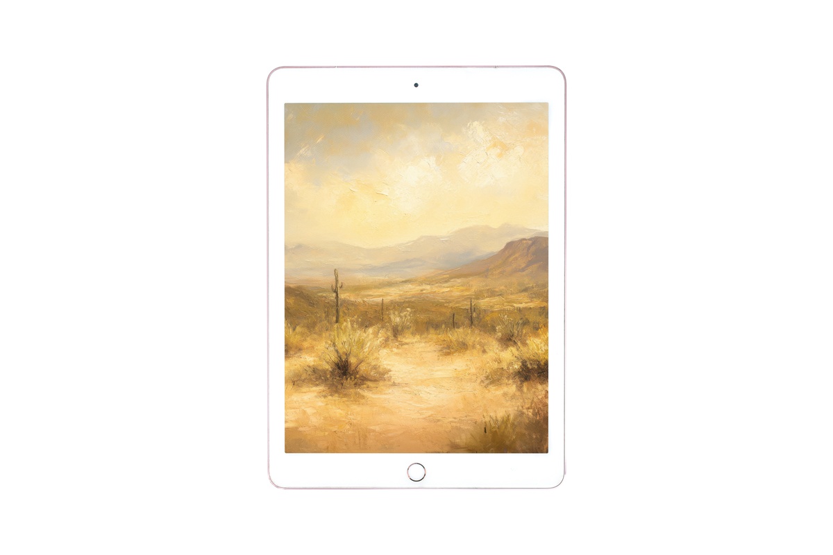 Cacti in Desert Neutrals iPad Wallpaper - textured ochre desert landscape