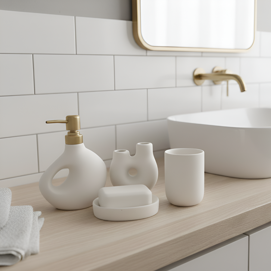 Set de baño cerámica, 4 piezas