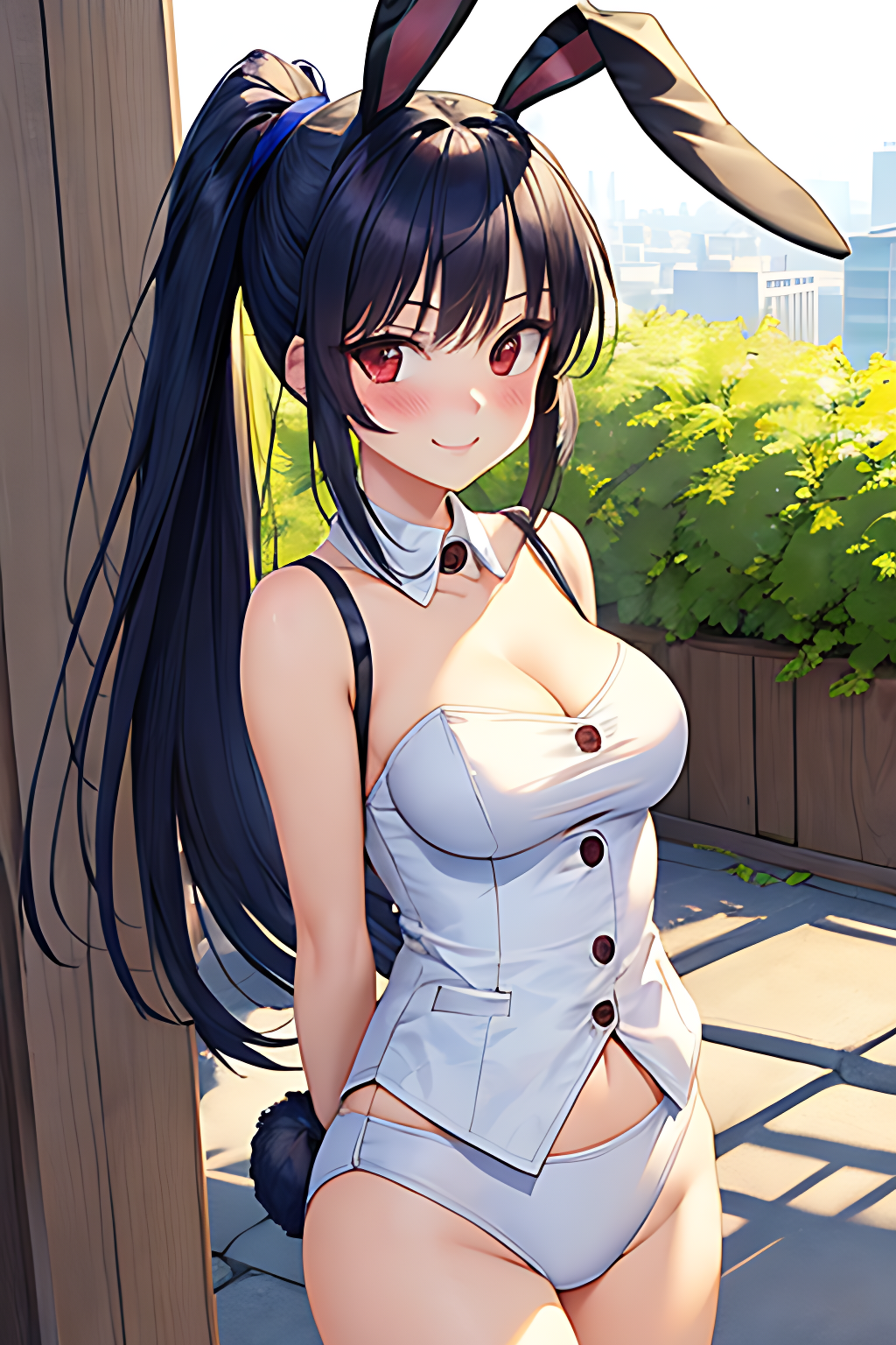 AIイラスト勉強中(奇形や違和感があるかも。ごめんなさい。) by AI実験室 with beautiful girl, Shizuku Yaegashi, Arifureta: From Commonplace to World's Strongest, bunny girl, bunny suit, bunny ears, large breasts