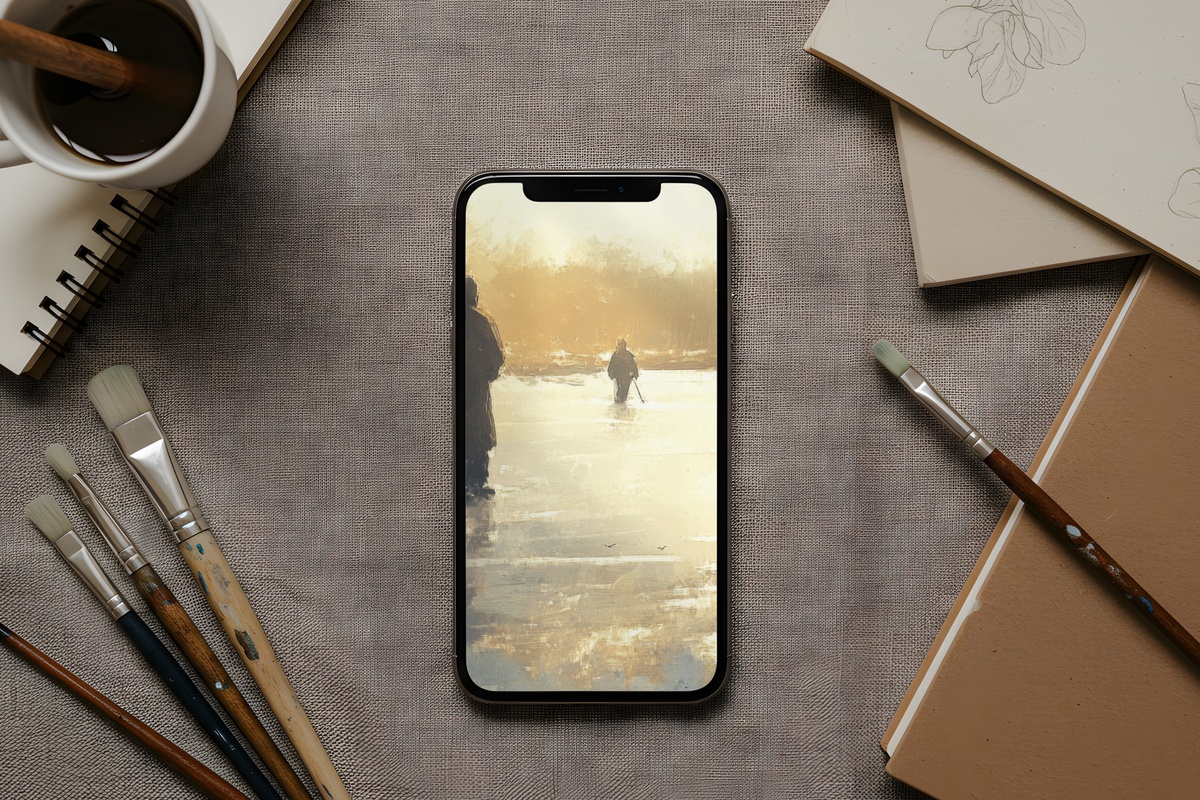 Winter's Golden Pirouette iPhone Wallpaper - soft pastel winter wallpaper