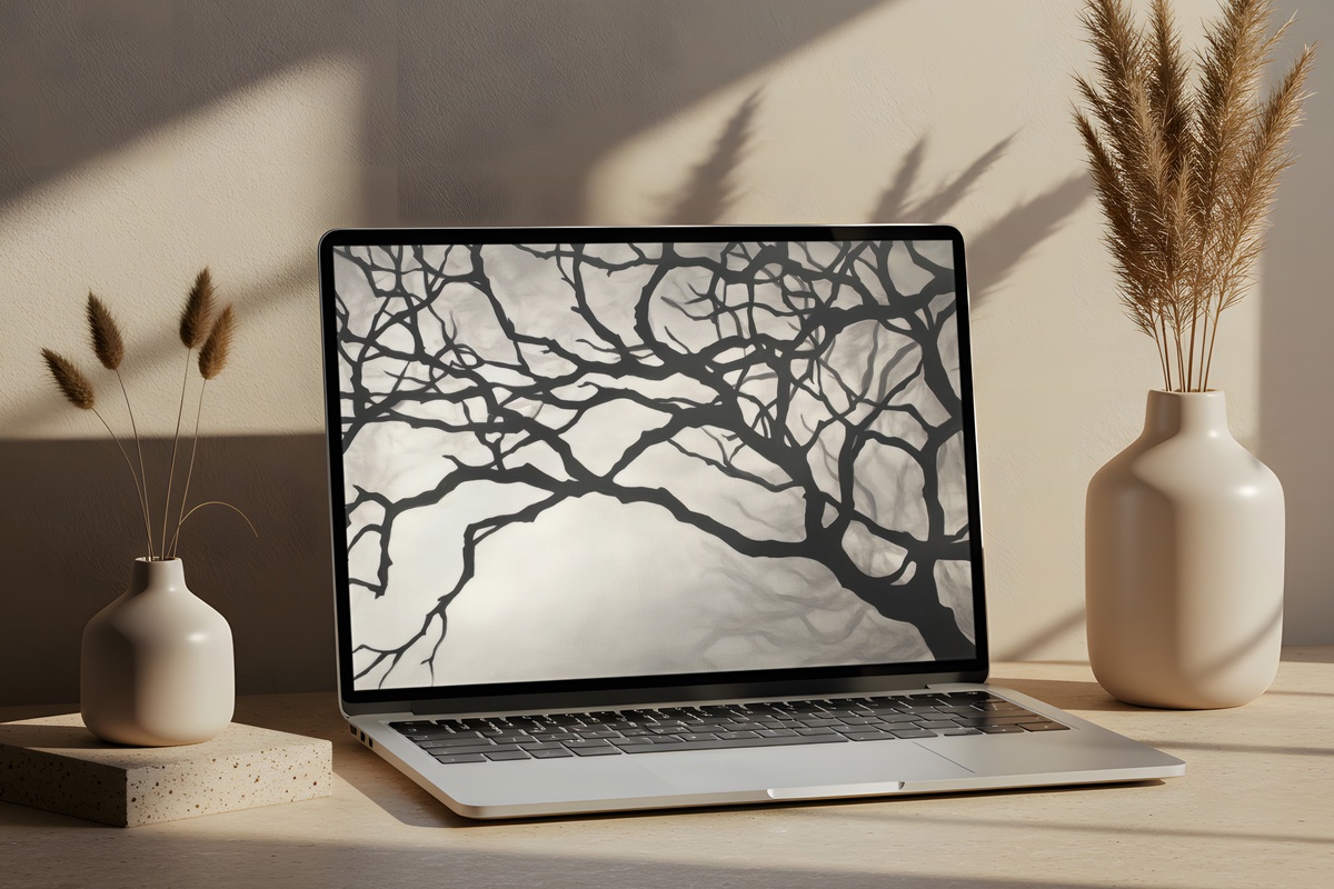 Silhouette of Branches Play black and white desktop wallpaper