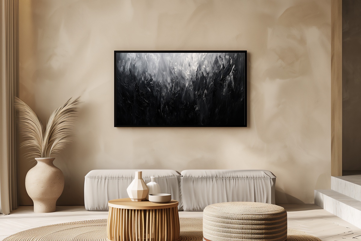 Energetic Brushwork Dynamics Black and White Frame TV Art