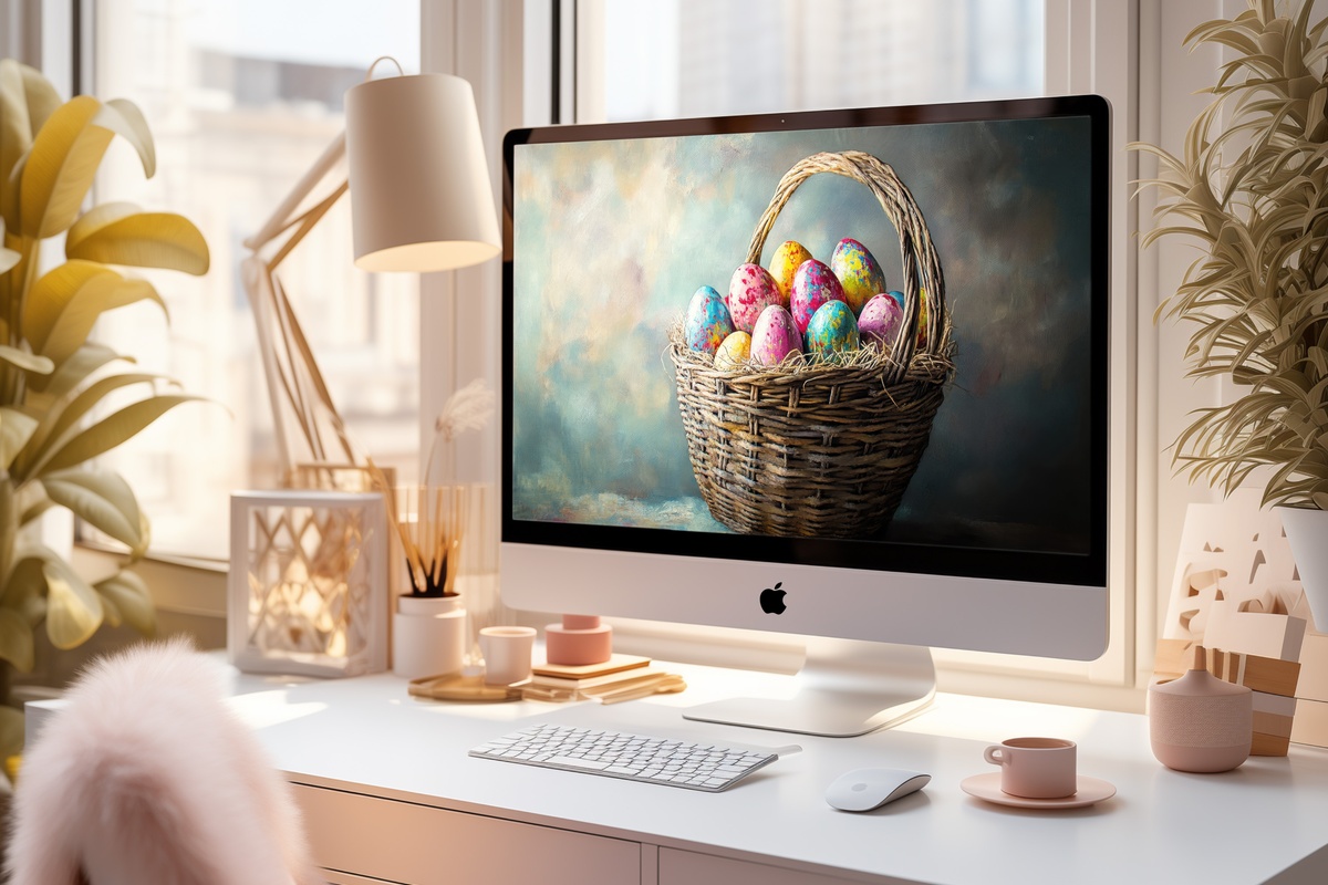 Decorated Egg Basket Whimsy Easter Desktop Wallpaper