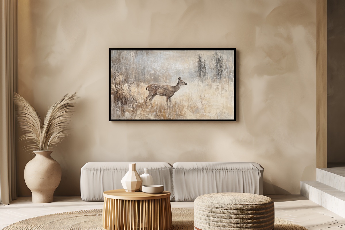 Deer in Tranquil Meadow Vintage Frame TV Art