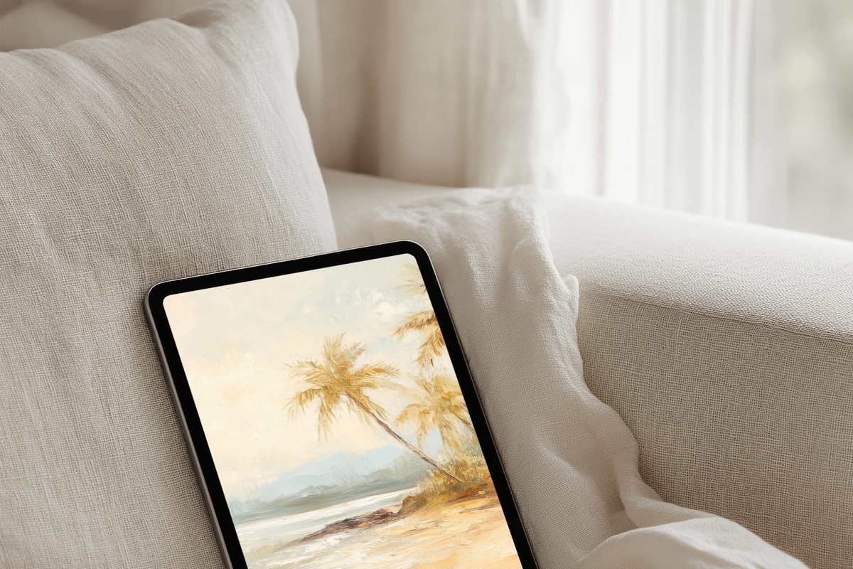 Tropical Coastline Elegance Coastal iPad Wallpaper in warm hues