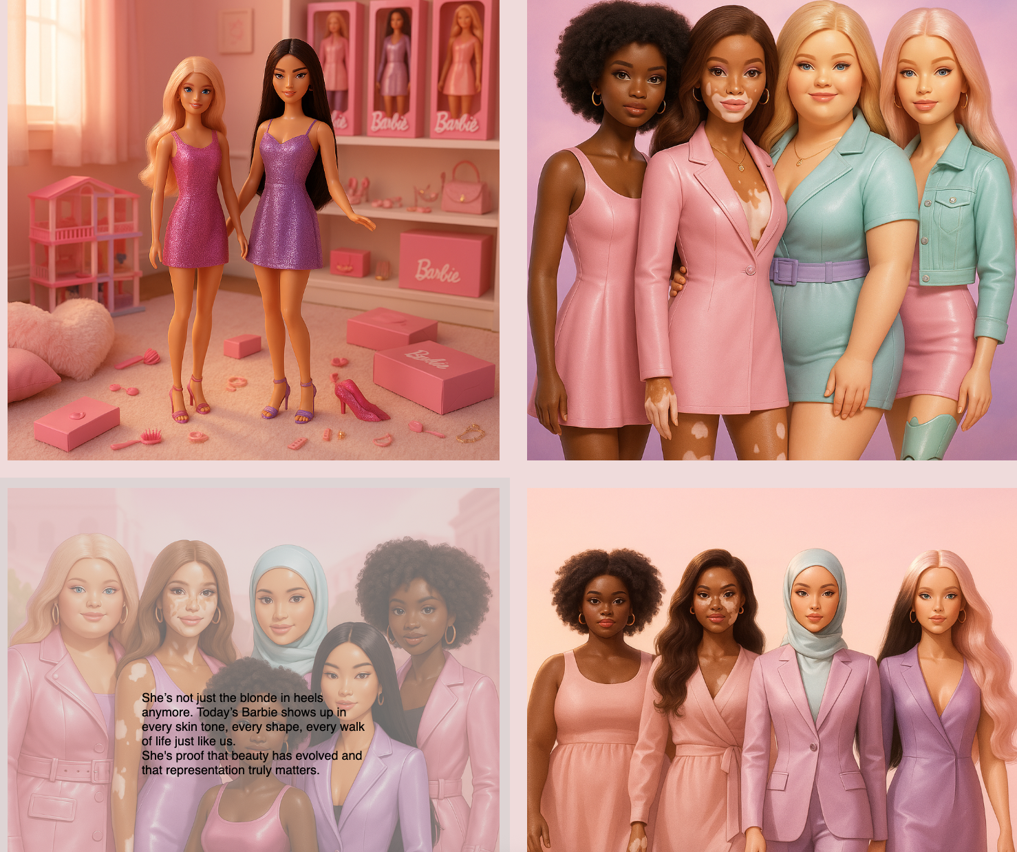 Barbie landing page section showing diversity and evolution theme
